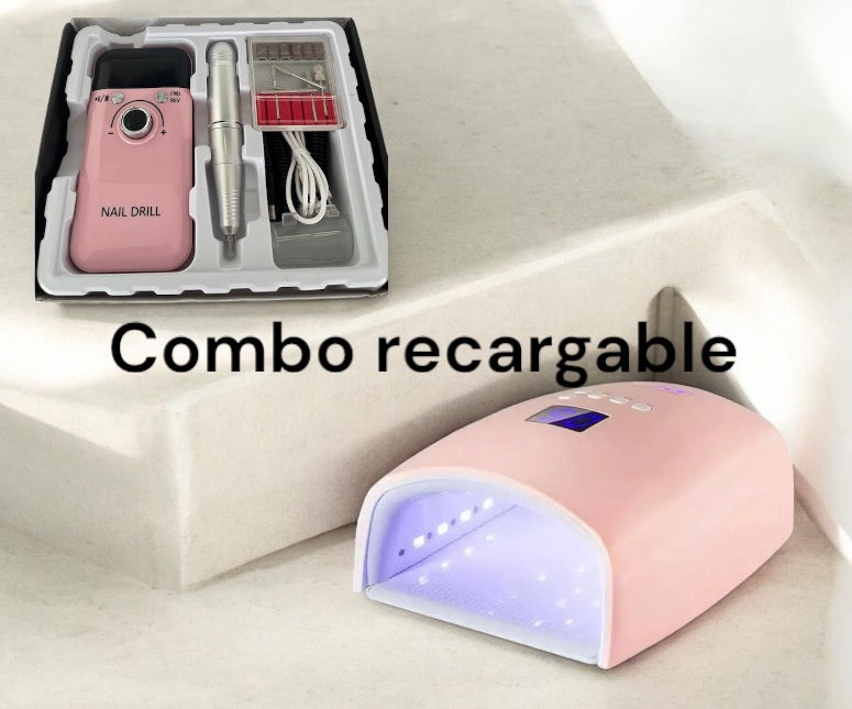 Combo recargable color rosa incluye maquina para uñas 45,000rpm + lampara uv/led 66w